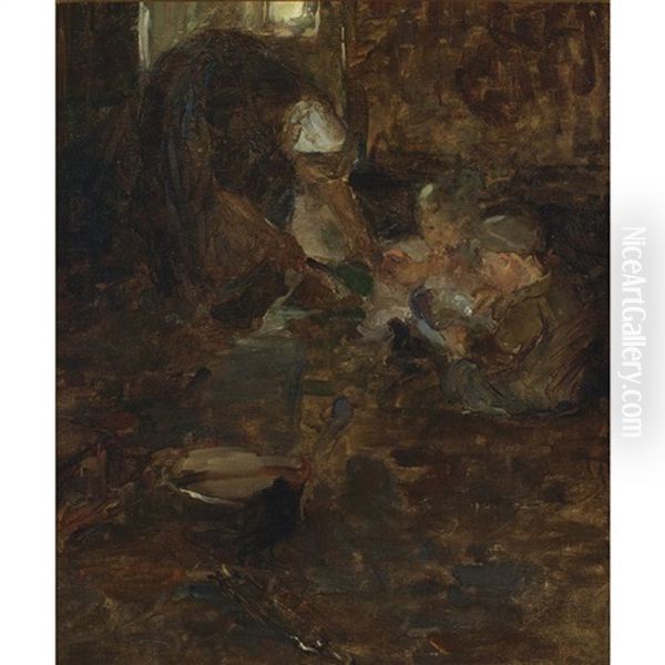 Woman With Children Oil Painting by Alice Schille