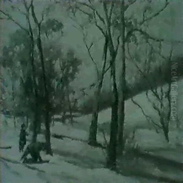 Sled Riding Oil Painting by Alice Schille