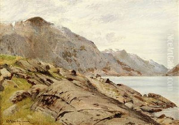 Mountainscape Oil Painting by Niels Frederik Schiottz-Jensen