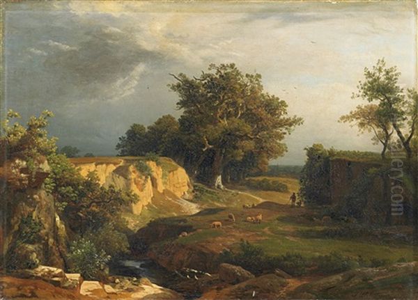 Landschaft Mit Hirte Und Schafen Oil Painting by Johann Wilhelm Schirmer