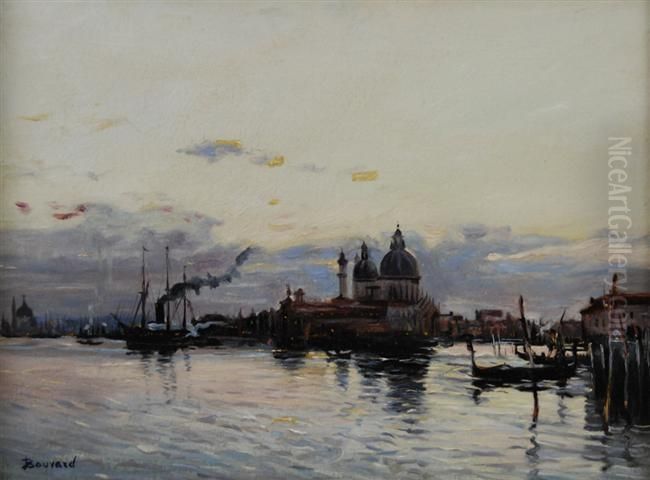Venetian Canal At Sunset Oil Painting by Auguste Bouvard