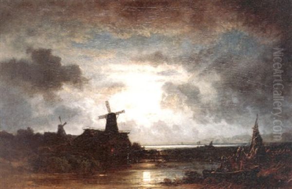 An Der Scheldemundung Oil Painting by Eduard Schleich the Elder