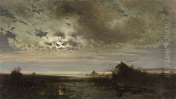 Moorlandschaft Bei Sonnenuntergangsstimmung Oil Painting by Eduard Schleich the Younger