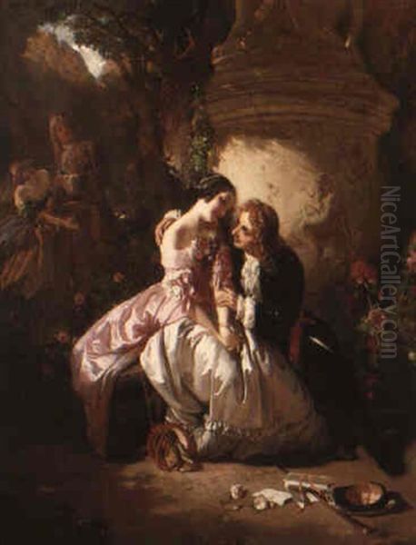 Courtship In The Garden Oil Painting by Henry Guillaume Schlesinger