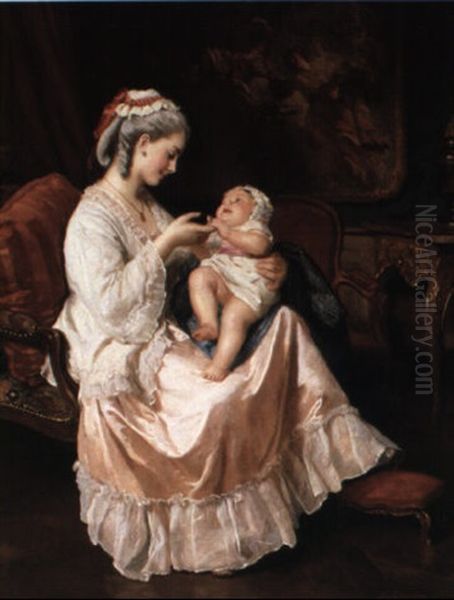 Jeune Femme Et Enfant Oil Painting by Henry Guillaume Schlesinger