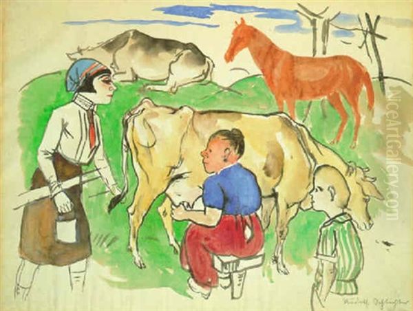 Auf Dem Lande Oil Painting by Rudolf Schlichter