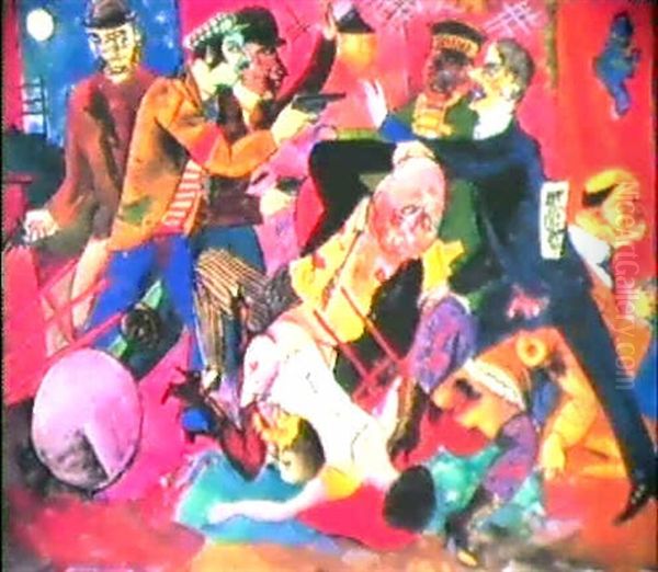 Uberfall Im Bordell Oil Painting by Rudolf Schlichter