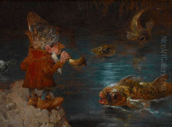 Zwerg Am Fischteich Oil Painting by Heinrich Schlitt
