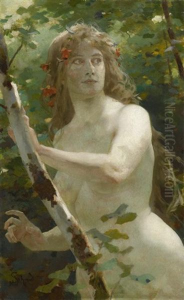 Waldnymphe Oil Painting by Julius Schmid
