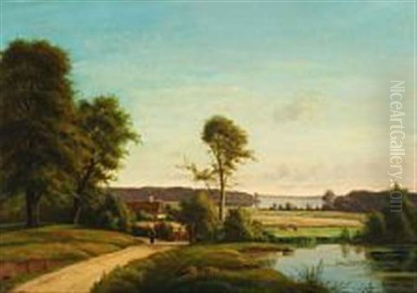 Scenery At Lake Esrum Oil Painting by Alexander Schmidt