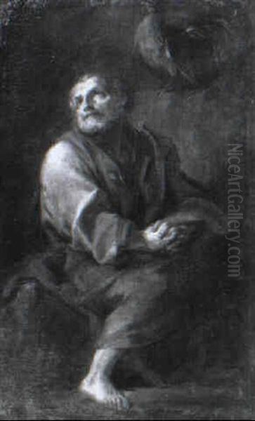 Der Heilige Petrus Mit Dem Hahn Oil Painting by Martin Johann (Kremser Schmidt) Schmidt