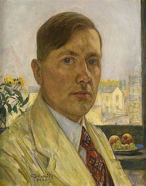 Selbstportrait Am Fenster Oil Painting by Carl Schmitz-Pleis