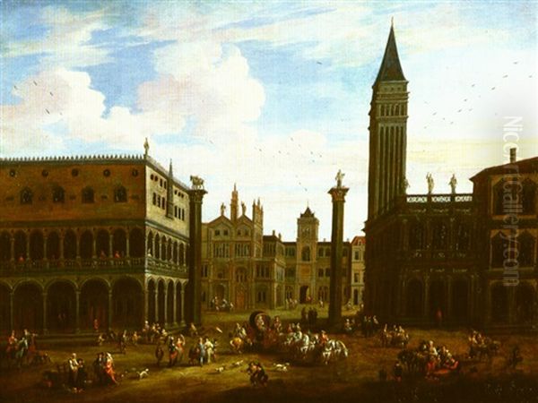 Vue Imaginaire De La Place Saint-marc A Venise Avec Personnages Oil Painting by Mathys Schoevaerdts