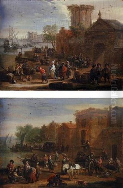 A Coastal Landscape With Merchants And Peasants Oil Painting by Mathys Schoevaerdts