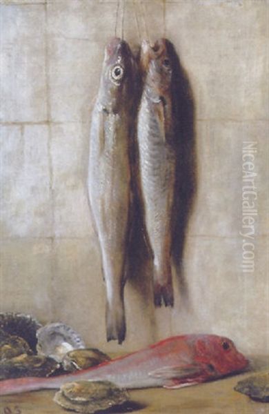 Stilleben Mit Fischen Und Austern Oil Painting by Otto Scholderer