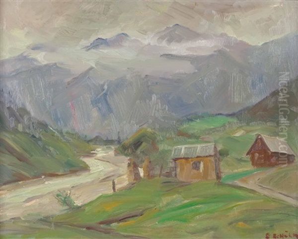 Gebirgsfluss Oil Painting by Leopold Scholm