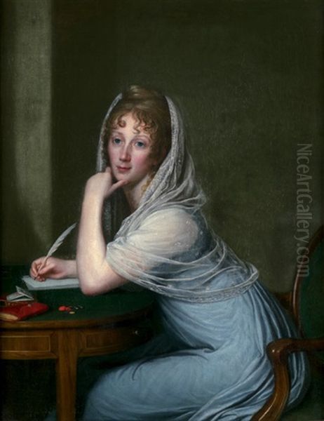 Bildnis Einer Briefschreibenden Dame Oil Painting by Georg Friedrich Adolf Schoener
