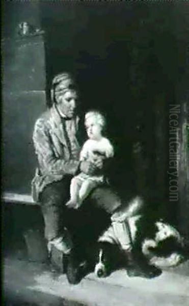 Father And Child Oil Painting by Alois Schoenn