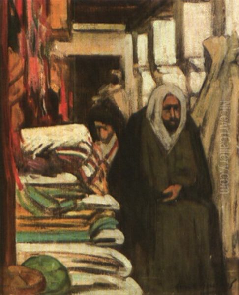 Souk Aux Tissus, Maroc Oil Painting by Lucien De Schorstein