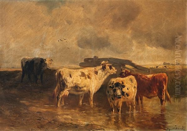 Ganado En El Agua Oil Painting by Henry Schouten