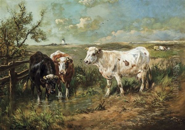 Paysage Avec Vaches Pres De L'abreuvoir Oil Painting by Henry Schouten