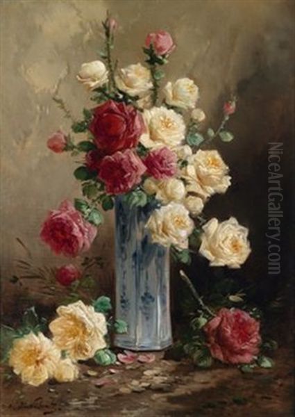 Rosenstraus In Einer Porzellanvase Oil Painting by Henry Schouten