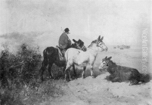 Mules Sur La Plage Oil Painting by Henry Schouten