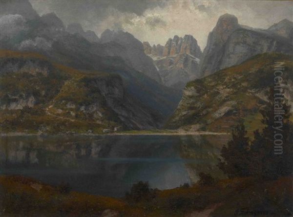 Blick Uber Den Molvenosee Oil Painting by Josef Schoyerer