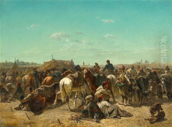 Resting Bedouins Oil Painting by Adolf Schreyer