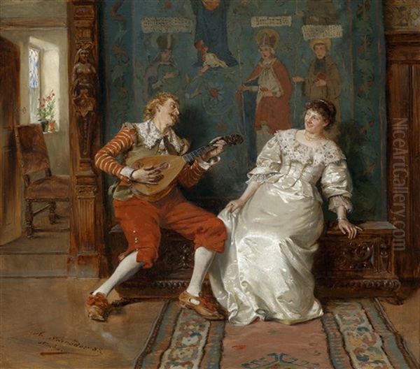 Musikalische Unterhaltung Oil Painting by Albert Friedrich Schroeder