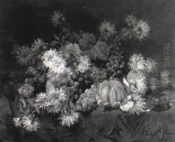 Still Life With Fruits And Flowers Oil Painting by Louis Marie de Schryver
