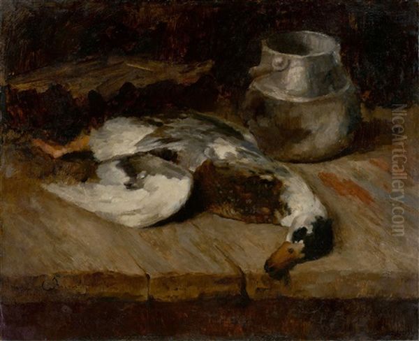 Wildente Und Blechdose Oil Painting by Carl Schuch
