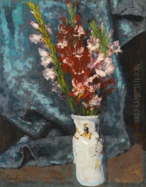 Gladioli Oil Painting by Carl Schuch