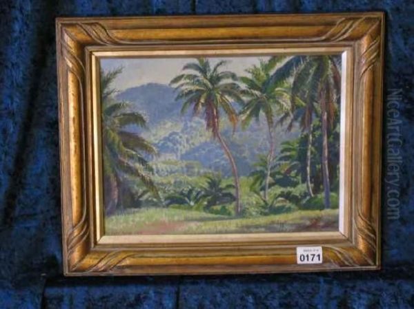 Morning Light Fiji Signed Lower Left Oil On Board 23.5 X 31cm Oil Painting by Arthur D'Auvergne Boxall