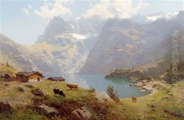 Berglandschaft Mit Kuhen Oil Painting by Robert Schultze