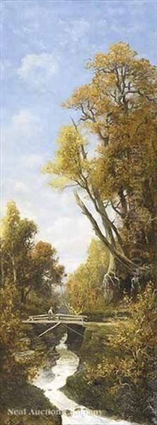 Pecheur Sur Un Pont Dans Le Foret De Fontaine-bleu Oil Painting by Adrien Schulz