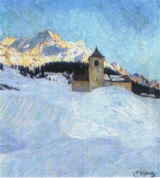 Engadiner Winterlandschaft Oil Painting by Paul Schuerch