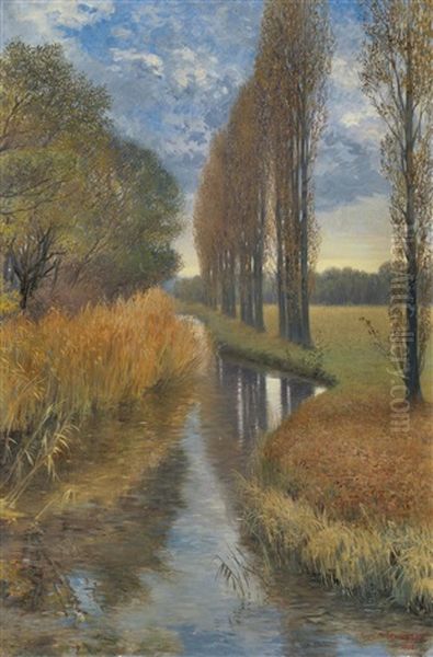 Pappelallee Am Bachufer Oil Painting by Karl Maria Schuster