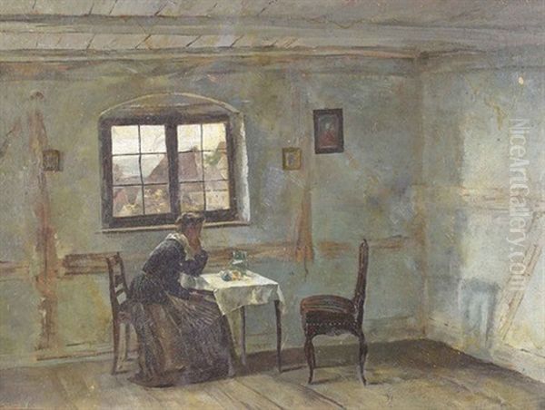 Stubeninterieur Mit Nachdenklicher Frau Oil Painting by Raffael Schuster-Woldan
