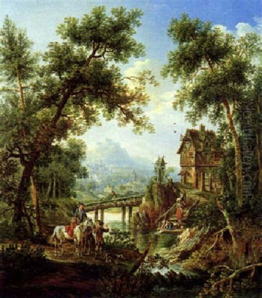 Bewaldete Fluslandschaft Mit Einem Reiter Oil Painting by Christian Georg Schuetz the Younger