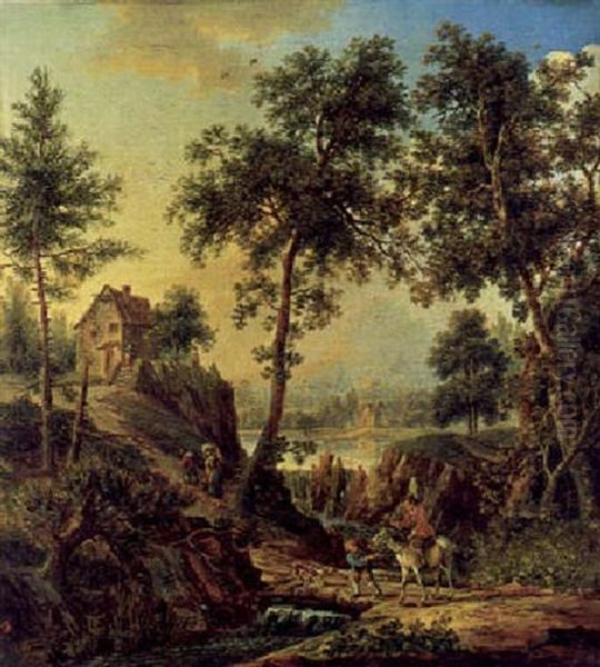 Bewaldete Fluslandschaft Mit Einem Reiter Oil Painting by Christian Georg Schuetz the Younger