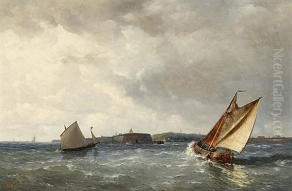 Approaching The Harbour Oil Painting by Johannes Frederick Schuetz