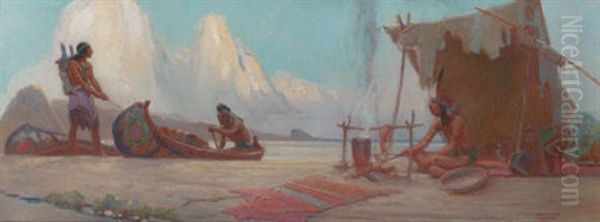 River Camp Oil Painting by Remington Schuyler