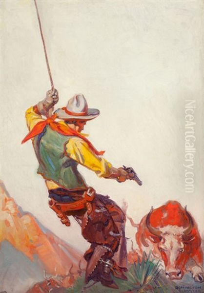 Cowboy Shooting Steer, Wild West Weekly Pulp Cover Oil Painting by Remington Schuyler