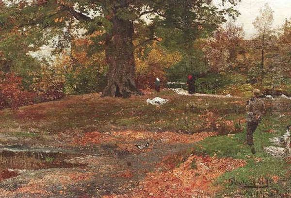 Enten Und Ganse Im Park Oil Painting by Adolf Gustav Schweitzer