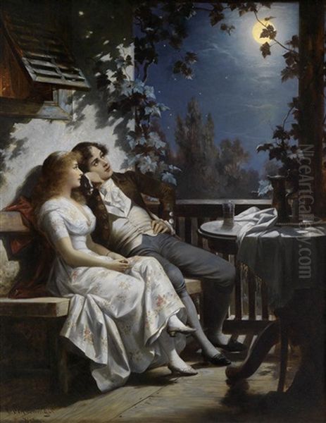 Liebespaar Im Mondschein Oil Painting by Karl Schweninger the Younger