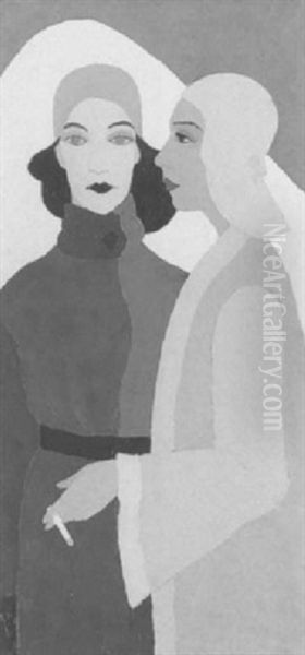 Zwei Frauen Oil Painting by Martel Schwichtenberg