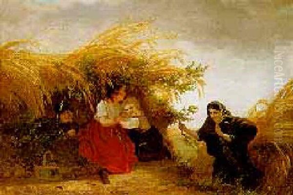 Sheltering In Haystacks Oil Painting by Henri van Seben