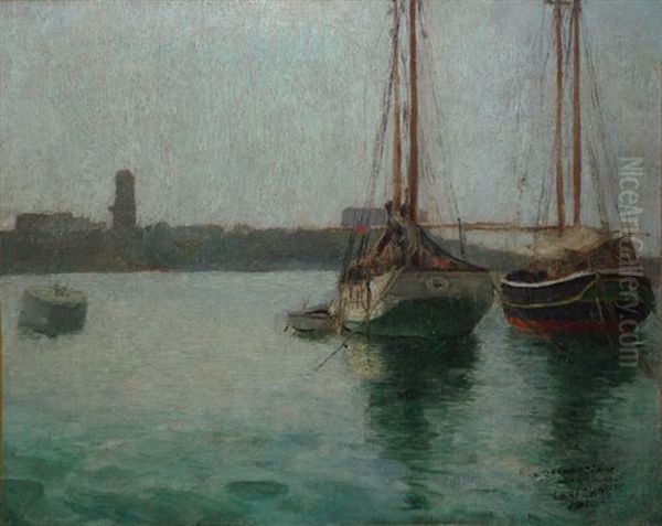 Voiliers Au Mouillage Oil Painting by Albert Sebille