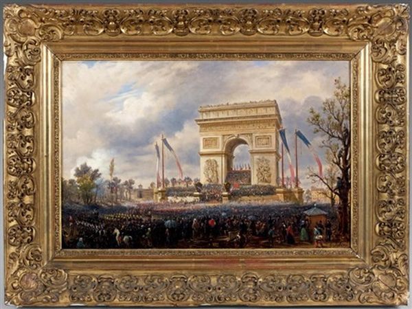 Ceremonie A L'arc De Triomphe A Paris La Fete De La Fraternite Du 20 Avril Oil Painting by Hippolyte Victor (Valentin) Sebron